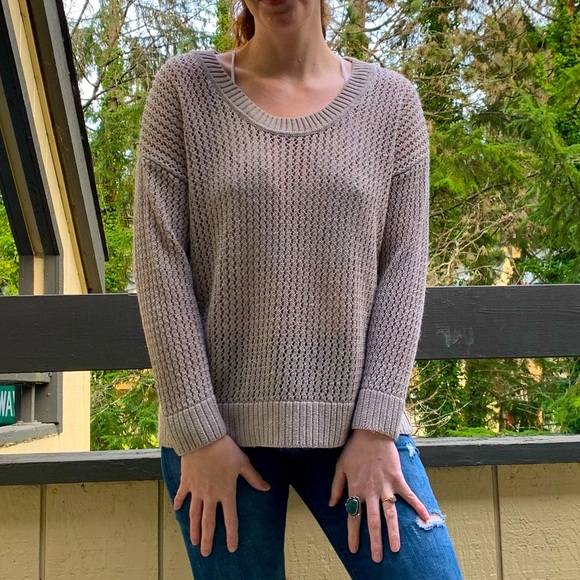 COLDWATER CREEK beige Sweater SZ XL open Knit drop-sleeve scoop neck Ramie boho - Picture 2 of 13